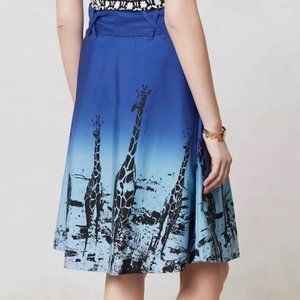 Anthropologie Odille 'Ombre Grasslands' Giraffe Print Blue Cotton Skirt Size 6